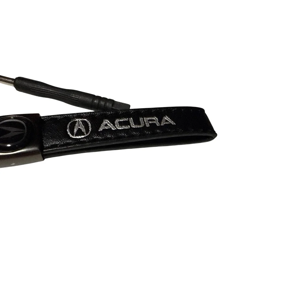 Acura Black Faux Leather Keychain with Carabiner Clip and Mini Tool Gunmetal